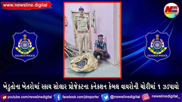 ખેડુતોના ખેતરોમાં સ્કાય સોલાર પ્રોજેકટના કનેકશન કેબલ વાયરોની ચોરીમાં ૧ ઝડપાયો ખેડુતોના ખેતરોમાં સ્કાય સોલાર પ્રોજેકટના કનેકશન કેબલ વાયરોની ચોરીમાં ૧ ઝડપાયો