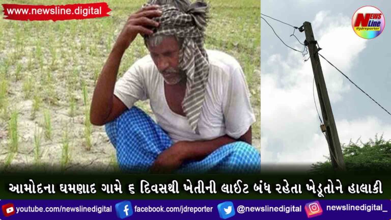 આમોદના ઘમણાદ ગામે ૬ દિવસથી ખેતીની લાઈટ બંધ રહેતા ખેડૂતોને હાલાકી