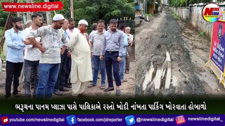 ભરૂચના પાનમ પ્લાઝા પાસે પાલિકાએ રસ્તો ખોદી નાંખતા પાર્કિગ ખોરવાતા હોબાળો