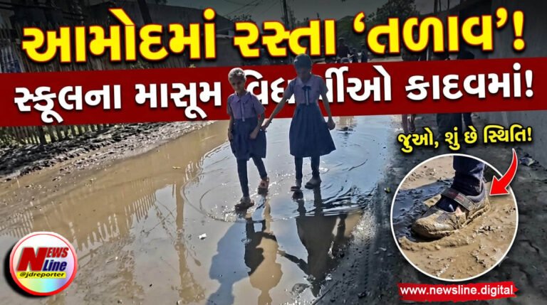 આમોદમાં વરસાદી પાણીથી સ્કૂલનો રસ્તો તળાવ બન્યો!